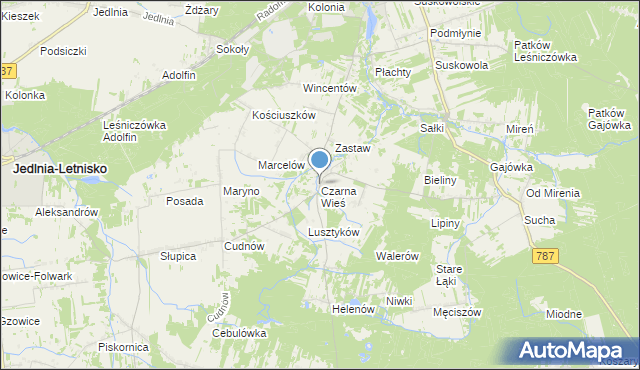 mapa Czarna Wieś, Czarna Wieś gmina Pionki na mapie Targeo